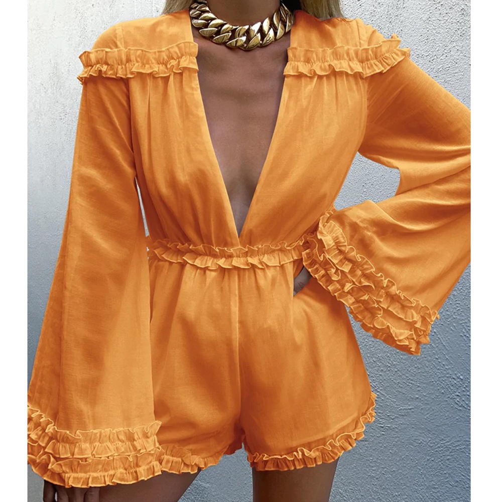 Brand New Orange Romper with wide sleeves